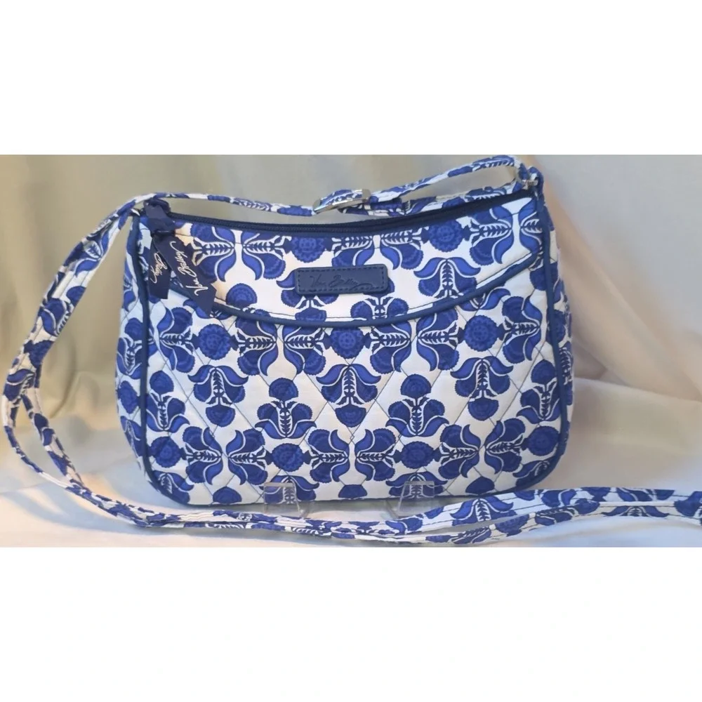 Vera Bradley Blue White Floral Crossbody with Adjustable Strap & Outer Pockets